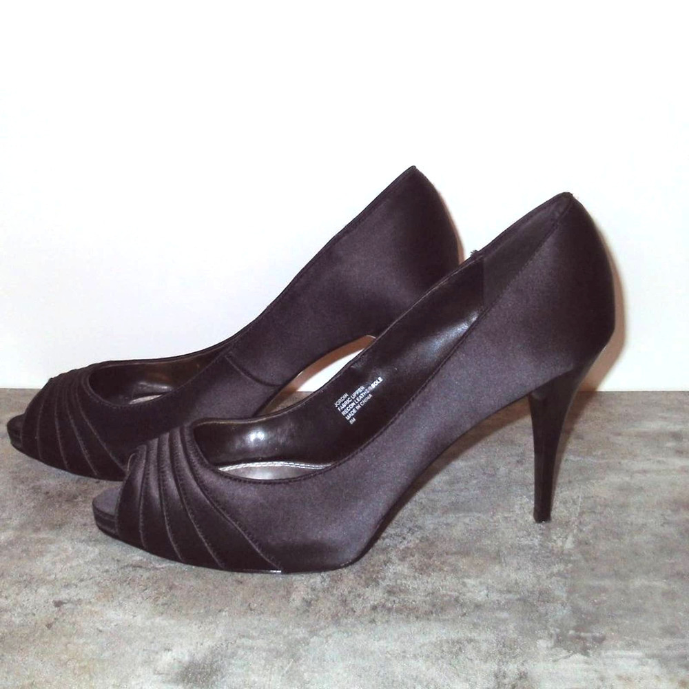 Black Satin Peep-toe Heels‎